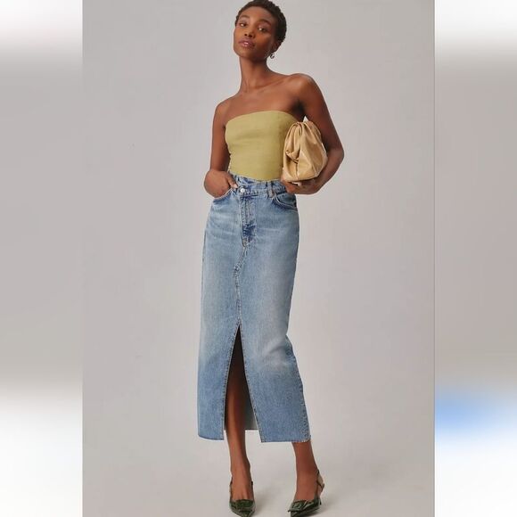 Reformation Nila Long Denim Skirt Medium Wash Size 12 - Picture 14 of 16